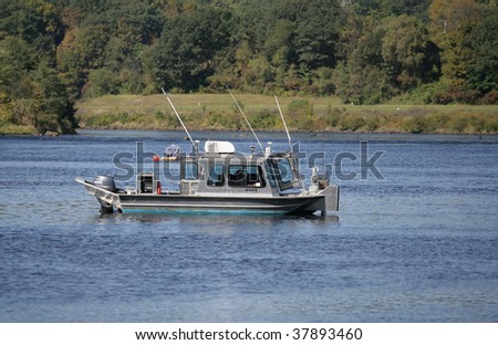 FORT EDWARD, NY- SEPT 26: Boat with front mounted sensor takes chemical readings during PCB cleanup in the Hudson River, SEPT 26, 2009 in Fort Edward, NY.
