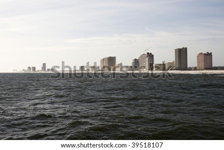 A view of Gulf Shores Alabama from the Gulf of Mexico.