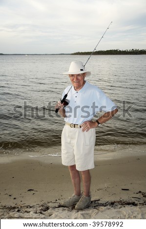 A senior man about to go fishing.