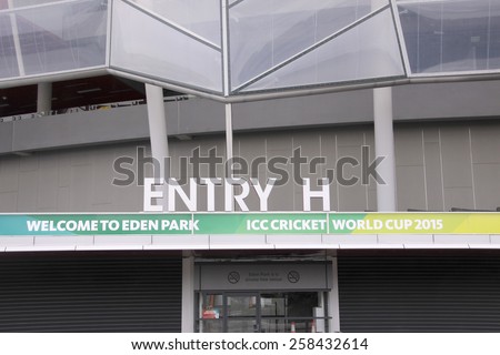 AUCKLAND-Mar.4: Entrance of ICC Cricket World Cup 2015 venue hosted by Australia and NZ where Cricket teams play ODI matches at Eden Park Stadium in Auckland, New Zealand on Wednesday, Mar. 4, 2015.