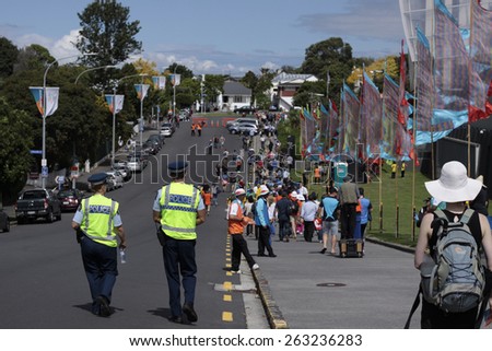 AUCKLAND-Mar.24: Cricket fans at ICC Cricket World Cup 2015 at Eden Park Rugby Stadium for Semi Final game between New Zealand and South Africa in Auckland, New Zealand on Tuesday, March 24, 2015.