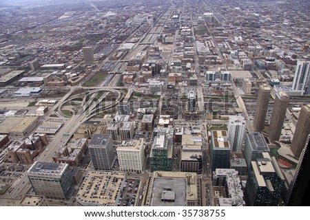 Buildings of Chicago viewed from an elevation