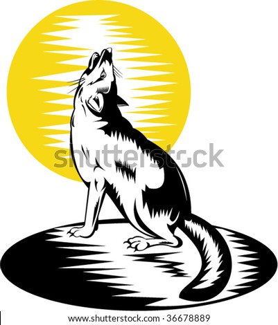 Cartoon Wolf Howling At Moon. wolf howling at the moon