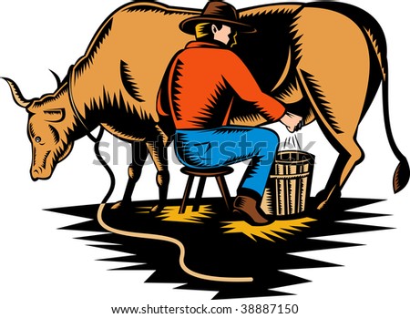Cartoon+farmer+milking+a+cow
