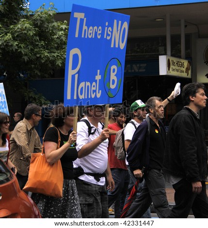 AUCKLAND - DECEMBER 5: Green Peace Climate Change campaign protest march on the street December 5, 2009 in Auckland.