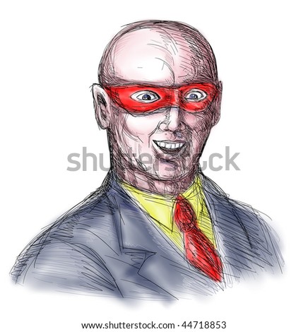 hand sketch drawing of a bald superhero wearing a mask.