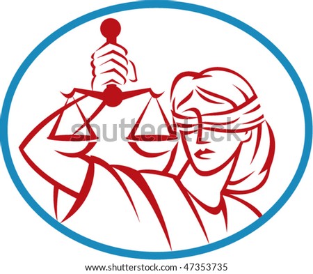 stock vector : vector illustration of a Lady holding up scales of justice set inside an oval.
