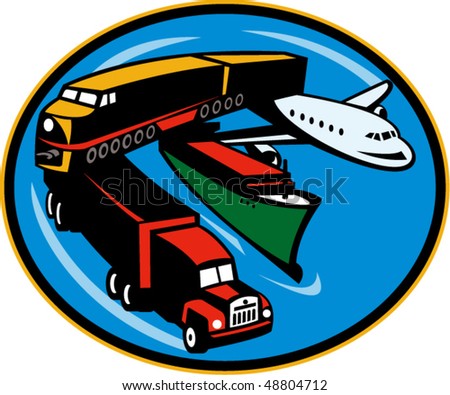 vector illustration on land, sea, and air freight, transportation and travel.
