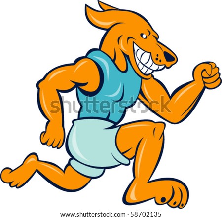 A happy cartoon dog running