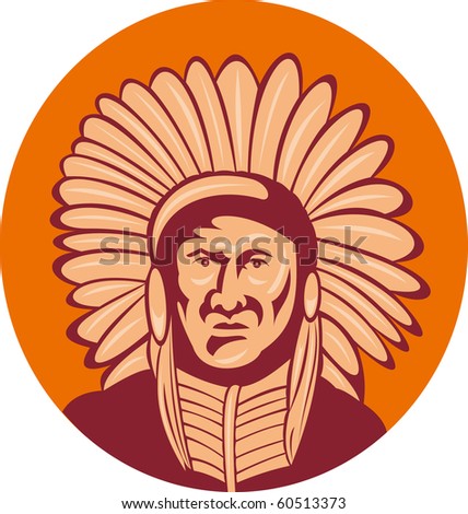 illustration of a native american indian chief facing front view.