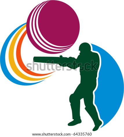 vector illustration of a cricket sports player batsman silhouette batting striking ball isolated on white