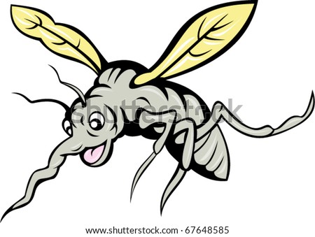 Vector Illustration Of A Cartoon Mosquito Flying Isolated On White