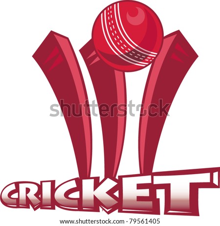 illustration of a cricket sports ball bowling over wicket  on isolated white  background done in retro style
