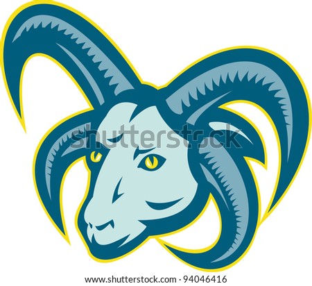 illustration of a manx loaghtan or isle of man ram sheep mascot head with four horns on isolated white background.