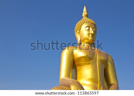 Big Buddha image on blue sky background