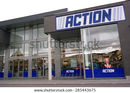 MALMEDY, BELGIUM - MAY 9: Action is a Dutch discount store-chain. Sells in their variety stores low budget products. Action operates over 400 stores in Europe. Taken on May 9, 2015 in Malmedy, Belgium