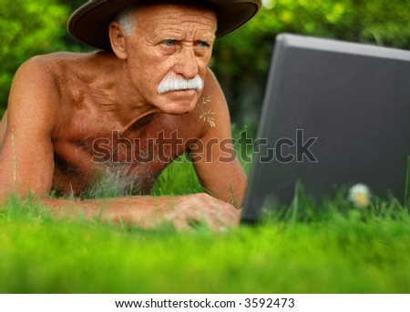 Old man with computer