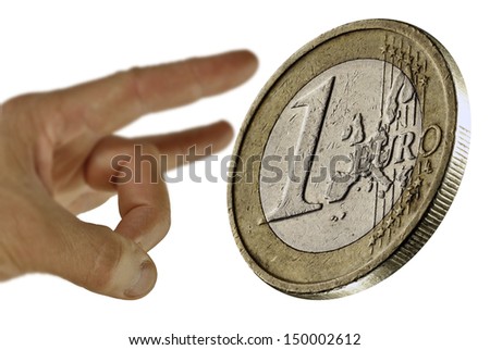 1 Euro coin. coin thrown up.