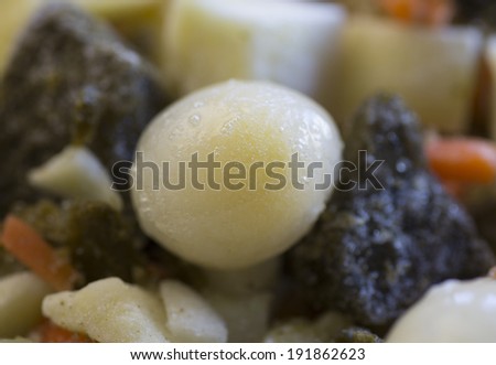 frozen vegetables, seaweed, egg, texture, white background, frozen food, frozen egg