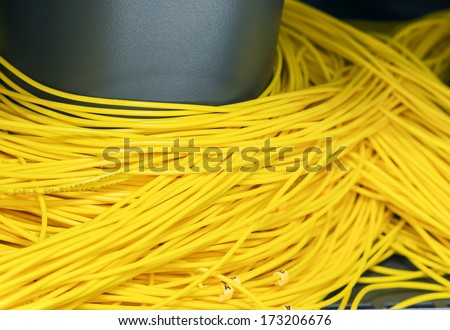 Many optical fiber cable keep in box in server room