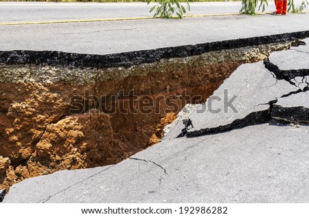 Cracked road after earthquake at Chiang Rai Province, Thailand