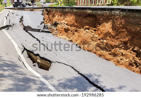 Cracked road after earthquake at Chiang Rai Province, Thailand