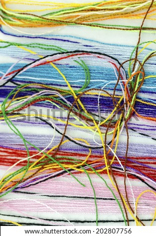 Multicolored cotton threads on white background
