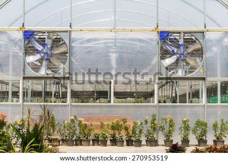 Electric ventilators on working in greenhouse
