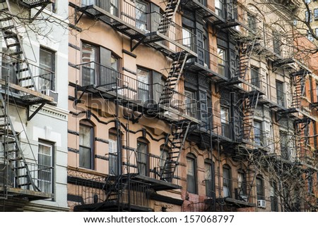 Classic colorful old apartment buildings in, New York City