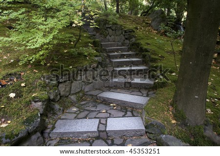 Garden path with glowing steps going down