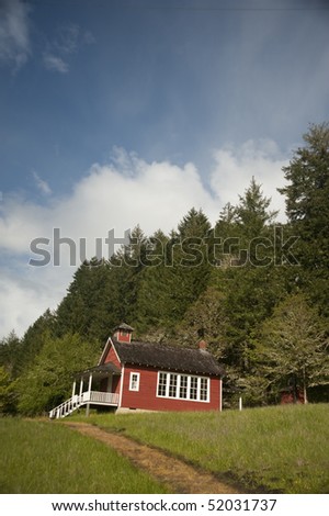 Old red one-room school house in the Willamette Valley of Oregon