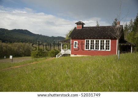 Old red one-room school house in the Willamette Valley of Oregon