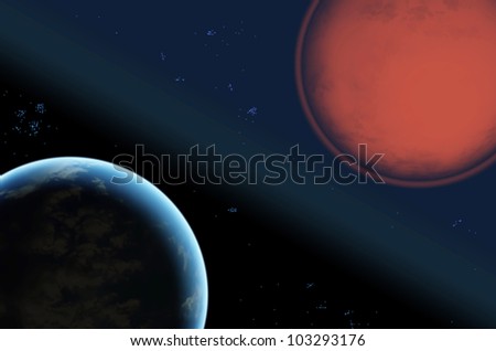 Abstract planet,Red and blue planet