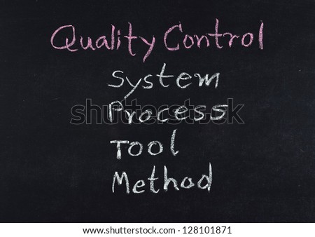 quality control concept ( system - process - tool - method ) on chalkboard