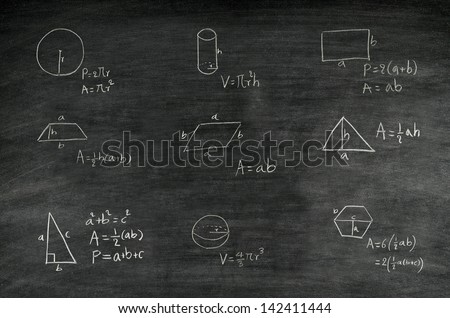 mathematics formula of geometric shape written on blackboard