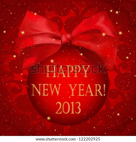 Happy New Year 2013. Greeting Card With Red Bow. Vector Illustration - 122202925 : Shutterstock