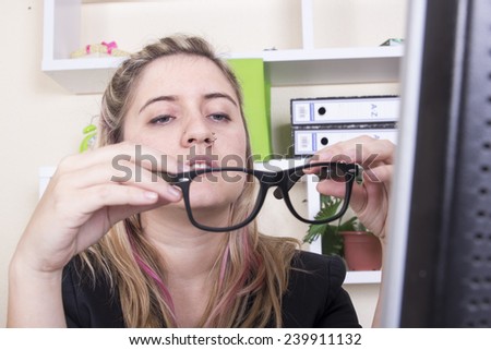 Business girl looking glasses