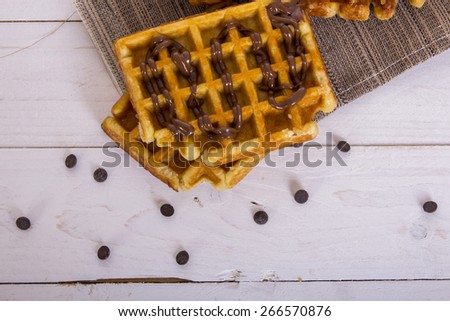 Waffle. Belgium waffles with chocolate