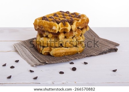 Waffle. Belgium waffles with chocolate
