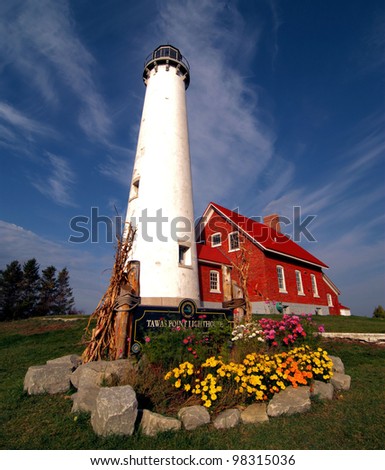 Tawas Point Lighthouse / Light Colored Flowers