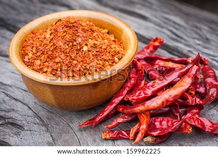 Hot red chili peppers and red pepper