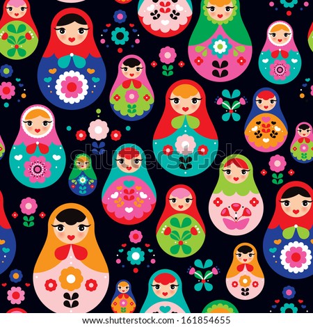 Seamless colorful retro Russian Doll illustration cover design background pattern in vector Seamless colorful retro Russian Doll illustration cover design background pattern in vector