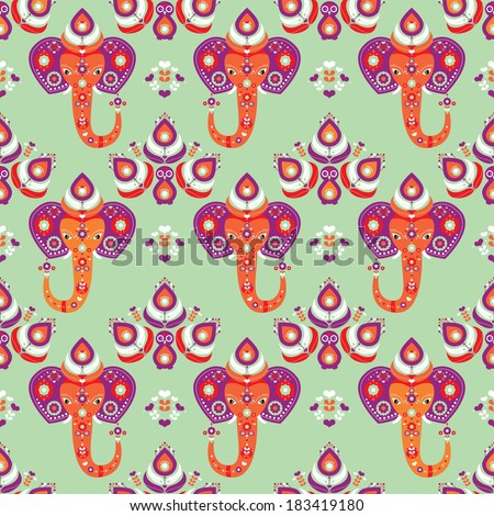 Seamless oriental india elephant and peacock illustration background pattern in vector Seamless oriental india elephant and peacock illustration background pattern in vector