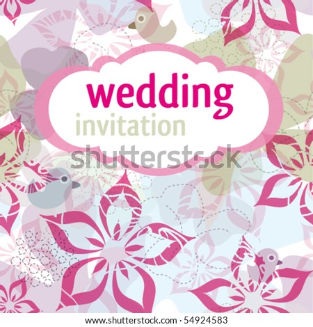 stock vector Wedding invitation card design with birds and flowers pattern