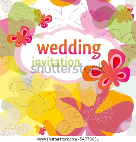 stock vector Cute butterfly with flowers wedding invitation template in 
