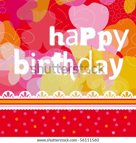 Colorful Happy Birthday Card Design With Flowers In Vec