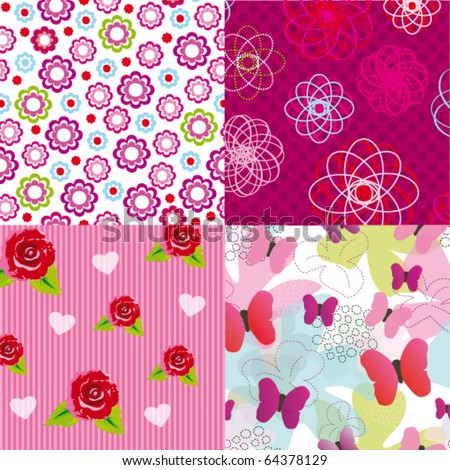 stock vector Set of seamless flower pattern textures for kids in vector