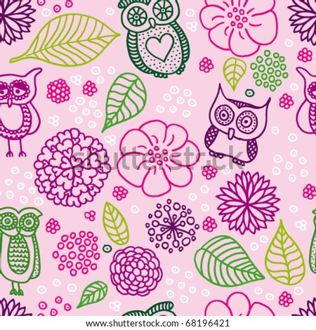 Vector Pattern on Cute Pink Owl Background Pattern In Vector   Stock Vector