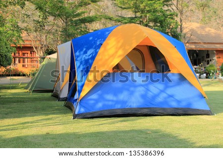 Tent set up for camping in the countryside