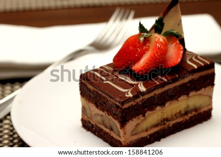 Close up banana chocolate cake